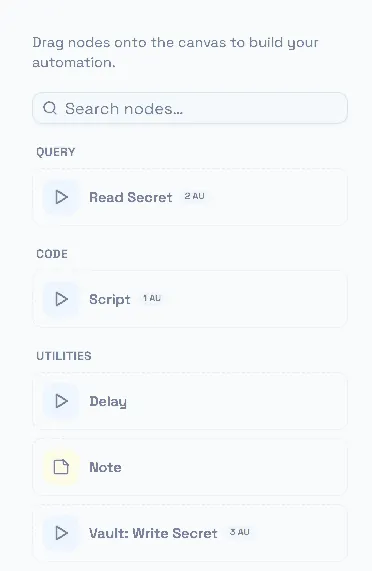 The Query, Code and Utilities sections of the node palette