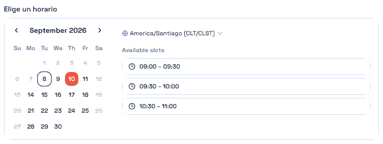 Un componente Scheduler en un formulario publicado.